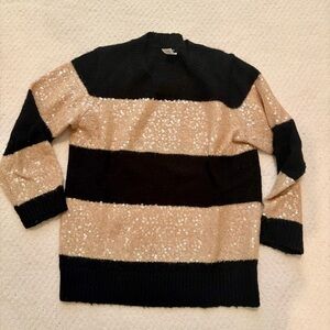 J. Crew sequined black and gold striped sweater Women’s size Small